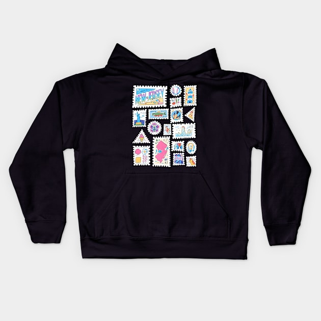 New Jersey Symbols and Icons Stamps Kids Hoodie by narwhalwall